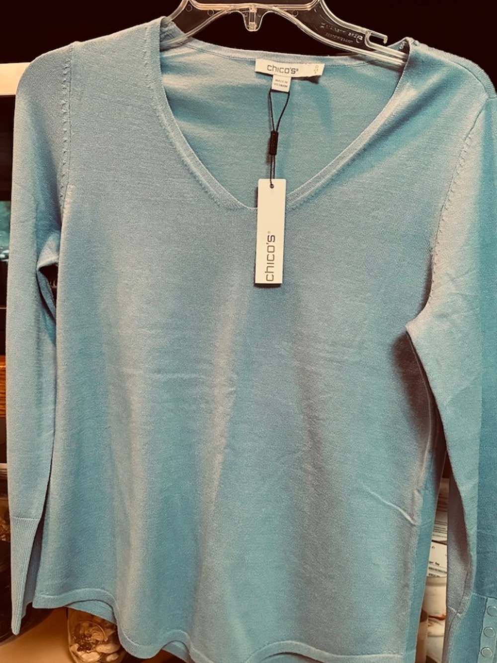 Chico Light Blue Long Sleeve  V-Necl Size 0 ( Small size 4) New with Tag